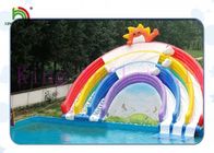 Anti - UV Inflatable Water Parks Triple Lanes PVC Rainbow Slide With Swimming Pool For Rentals